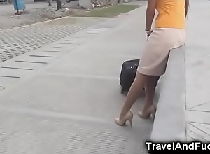 Traveler copulates a filipina take to one's heels attendant!