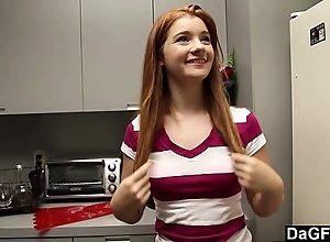 Redheaded legal age teenager gives perfect blow job