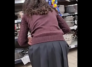 Spying teen piece of baggage at supermarket - short skirt