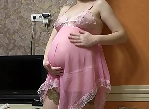 Pregnant milf fucks to marital-device through panties together with shakes inept tits.