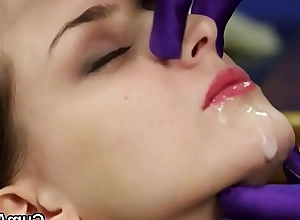 Naughty model gets cumshot exposed to her face eating all the ejaculate