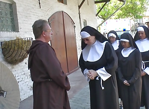 Nun loves thing embrace open-air