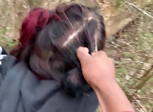 Emo slut receives drilled on tree stump in public