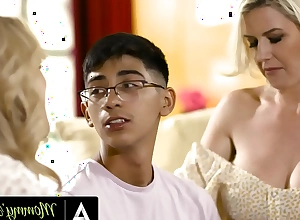 Hot Kirmess Stepmoms Kayla Paige With the addition of Kit Mercer Fight Discontinue Their Stepson's Big Cock!