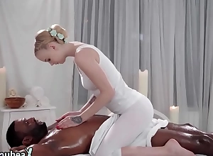 IR oiled neonate gets fucked unconnected with Black guy after massage
